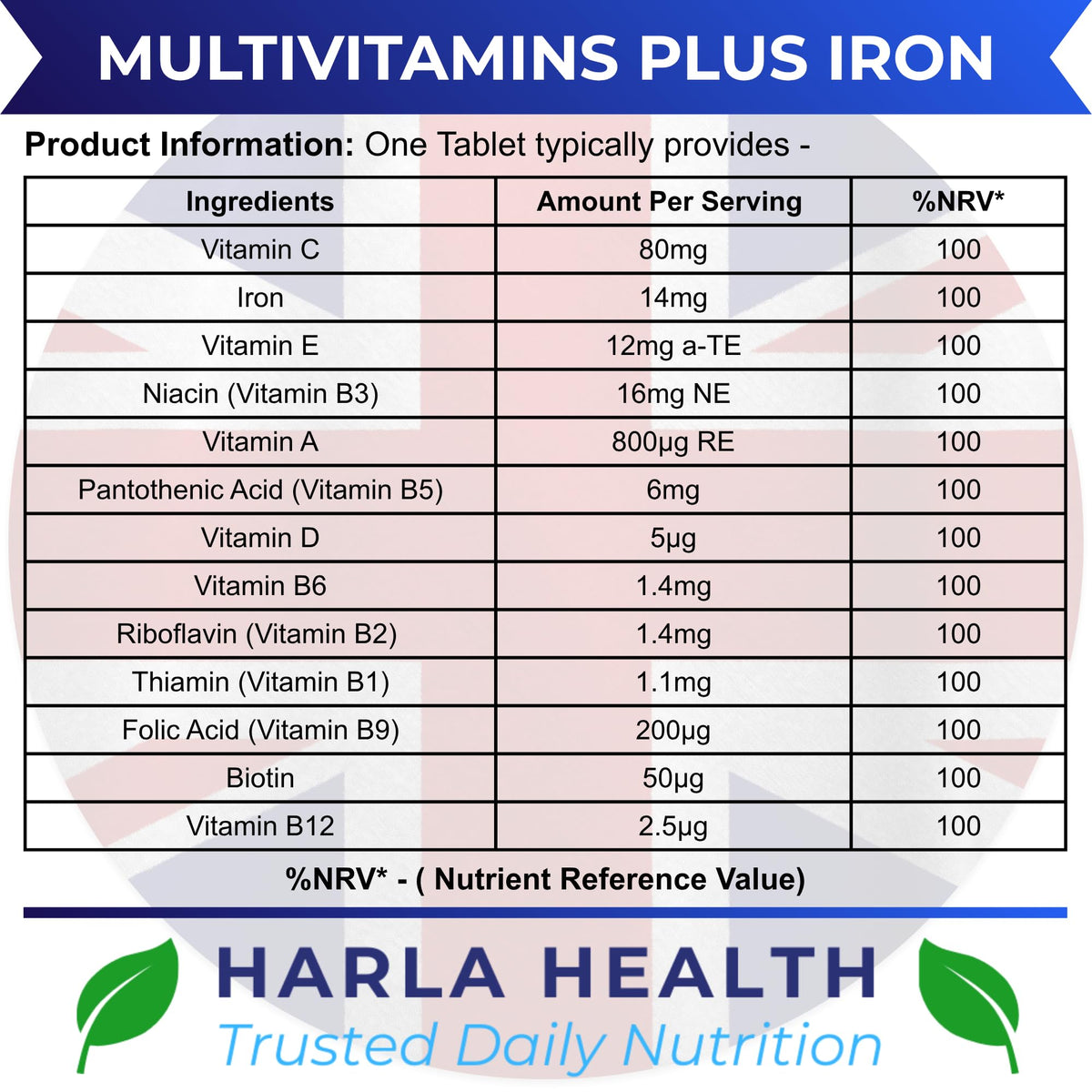 Harla Health Multivitamins with Iron | 180 Vegetarian Tablets | 6 Month Supply | Daily Multivitamin for Men & Women | Energy, Immune System & Overall Wellbeing Support | UK Brand | GMP Certified