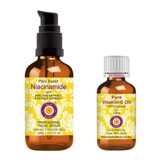 Deve Herbes Plant Based Niacinamide Face Serum with Avocado & Peanut Extract for Personal Care 30ml (1 oz) with Free Pure Vitamin E Oil 10ml (0.33 oz)