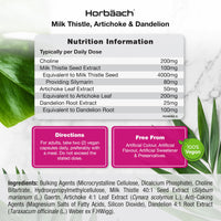 Milk Thistle Capsules 4500mg | 80% Silymarin | Hisht Strength Complex with Artichoke, Dandelion and Choline | 120 Capsules | 100% Vegan Supplement | by Horbaach