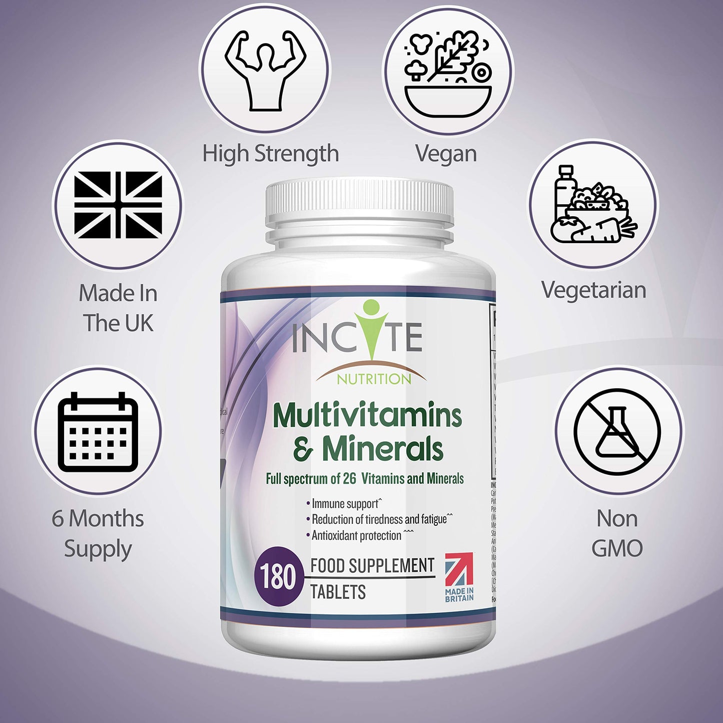 Multivitamin and Minerals | 180 Vegan Tablets | 26 Key Vitamins and Minerals for Women and Men | 6 Months Supply | Multivitamin Supplements 1 a Day Serving | Made in The UK by Incite Nutrition®