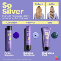 Matrix So Silver, Purple Shampoo to brighten Blonde, Grey and Silver Hair, helps to neutralise unwanted yellow undertones Total Results 300ml