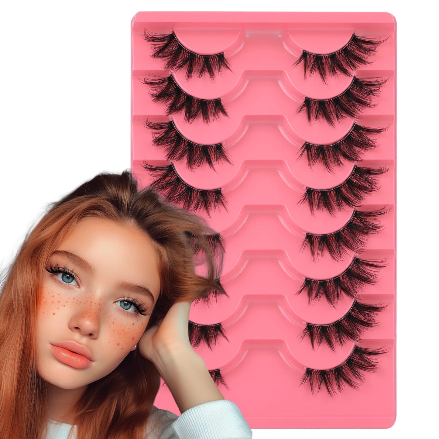 Mavphnee Half Lashes Natural Clear Band Eyelashes 3 4 False Lashes Wispy Fluffy Fox Style Half Eyelashes 8 Pairs Half Fake Eyelashes Pack