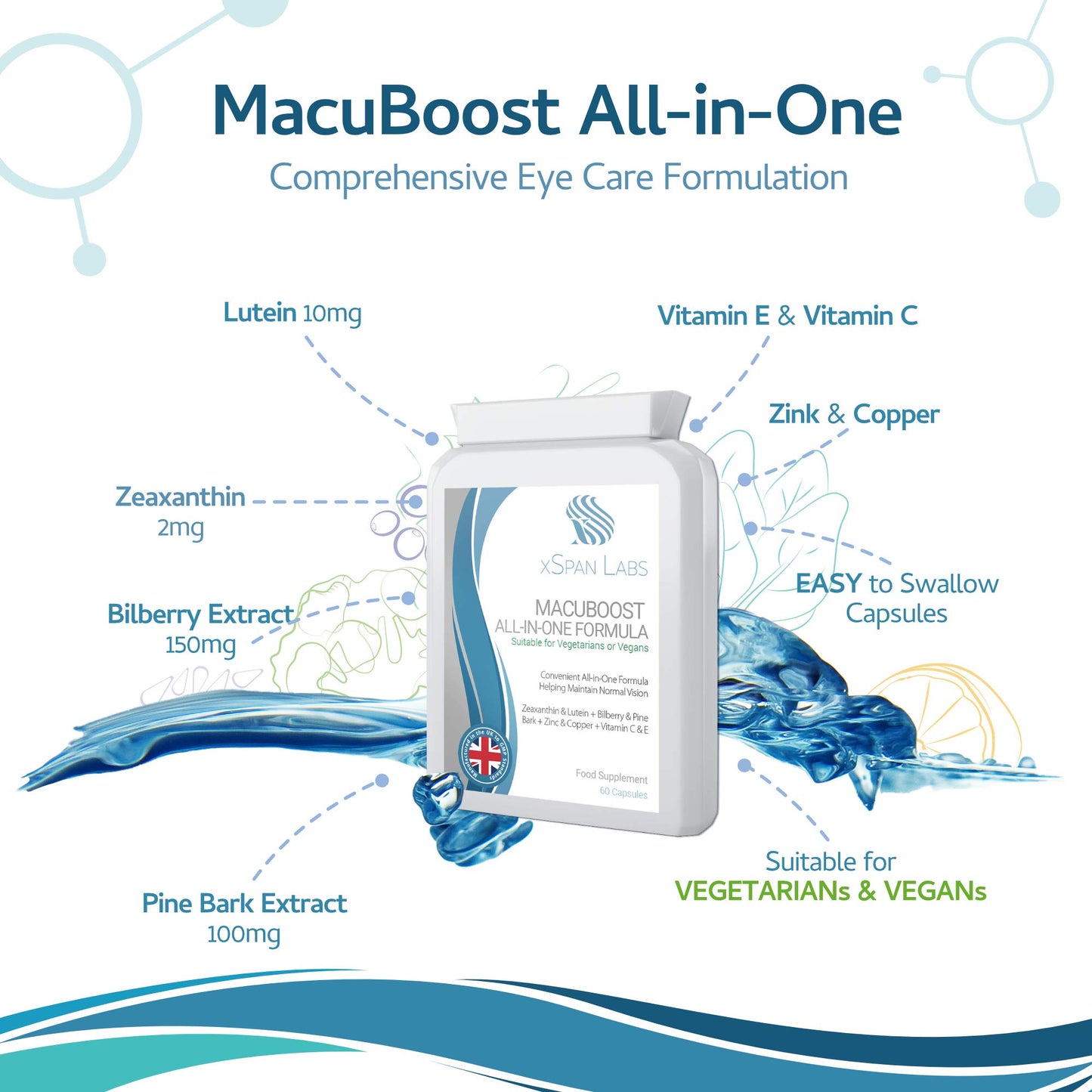 Xspan Labs MacuBoost All-in-ONE AREDS 2 Plus Formula 60 Days Supply - Lutein, Zeaxanthin, Bilberry, Pine Bark - Support Normal Eyes and Macular Health