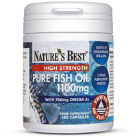 NATURE'S BEST Pure Fish Oil Capsules High Strength | 1100mg | 180 Capsules | One-A-Day | Essential Omega 3 Fish Oil | UK Made | UK’s Strongest Omega 3s with EPA 360mg and DHA 240mg