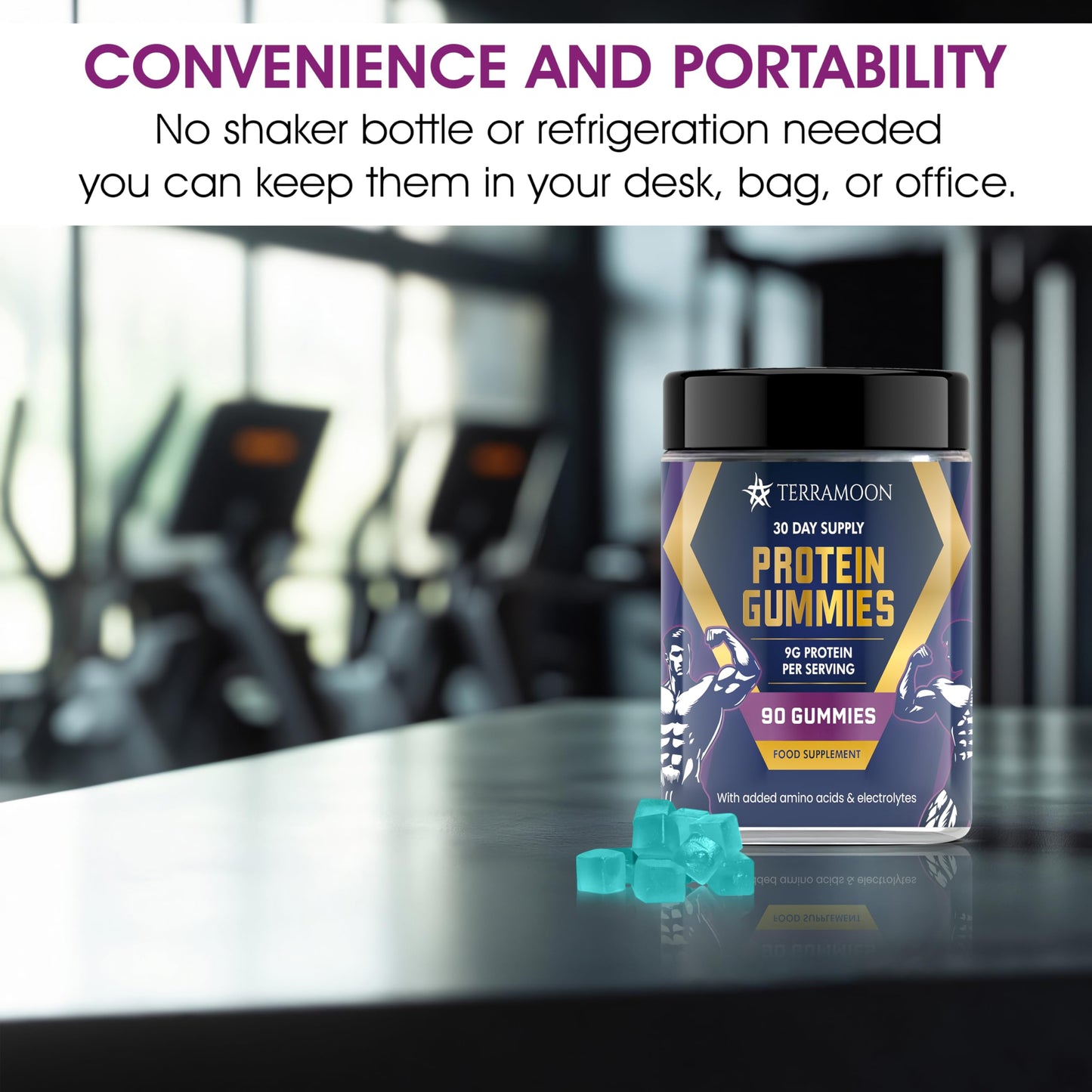 TERRAMOON Protein Gummies, 9g Protein Per Serving, 90 Gummies, 30-Day Supply with BCAA and Electrolytes
