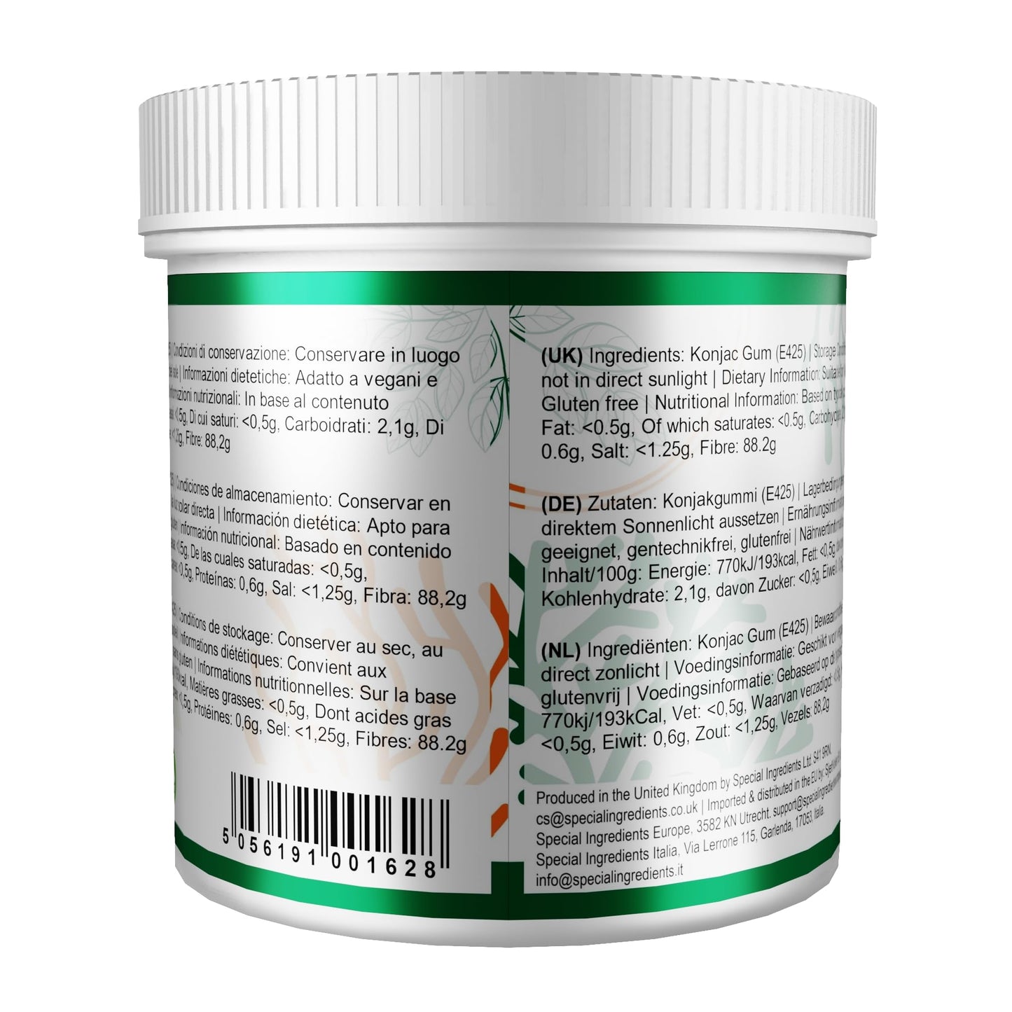 SPECIAL INGREDIENTS Konjac Gum Powder (Konjac Glucomannan) Premium Quality 250g - Vegan, Non-GMO, Gluten Free – Recyclable Container