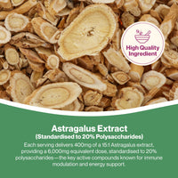 Hepatica Astragalus Membranaceus 6,000mg Equivalent | 400mg 15:1 Extract | Standardised to 20% Polysaccharides (80mg) | 120 Vegan Capsules | 3rd Party Lab Tested