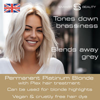 Platinum Blonde Hair Dye with added Plex Hair Care Conditioner, Permanent Hair Colour with Natural Platinum Hair Toner for Blond Hair, Vegan Hair Dye, Cruelty-Free - Smart Beauty (Pack of 2)