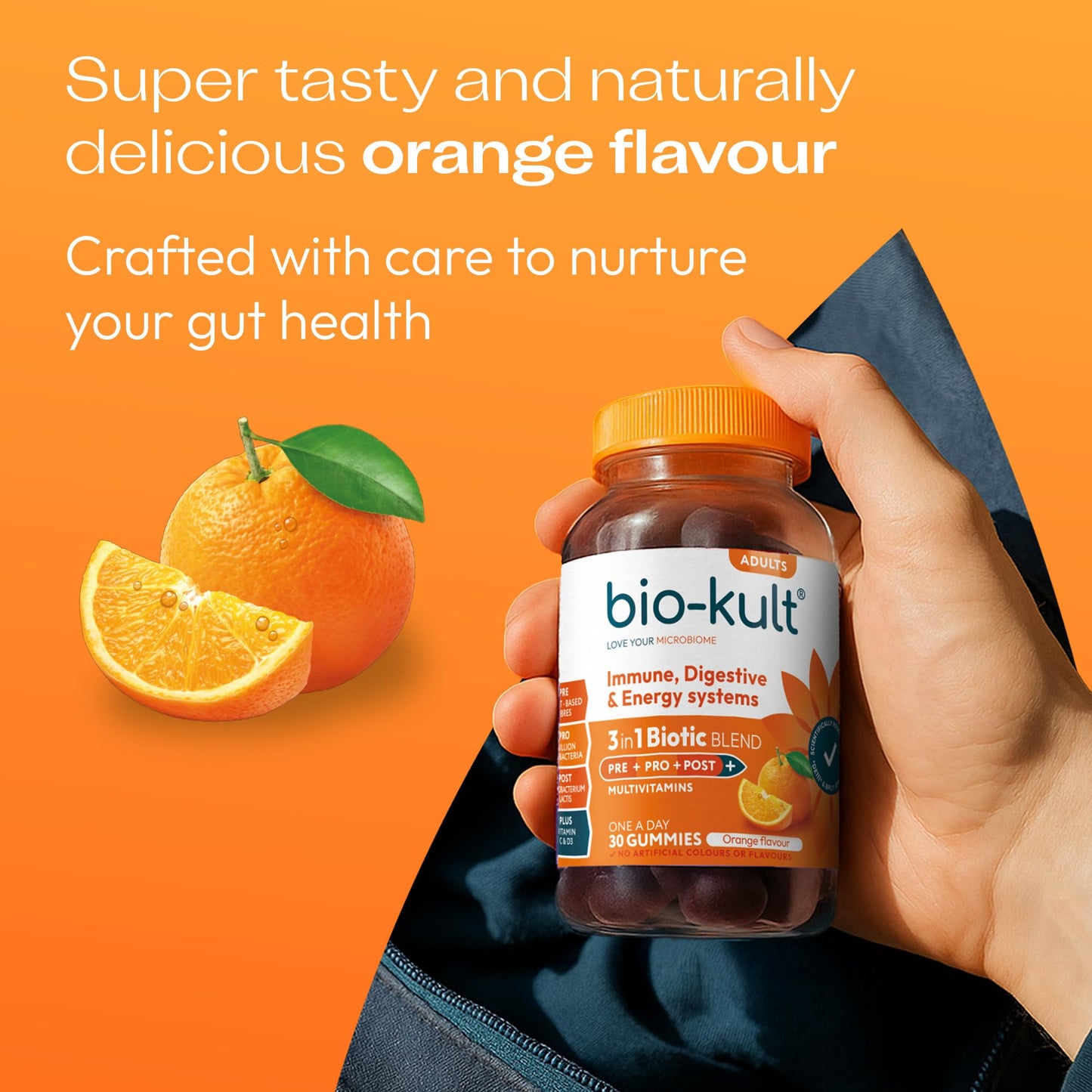 Bio-Kult 3in1 Gut Health Gummies for Adults | 2B CFU + Multivitamins | Orange Flavour | 30 Probiotic Gummies