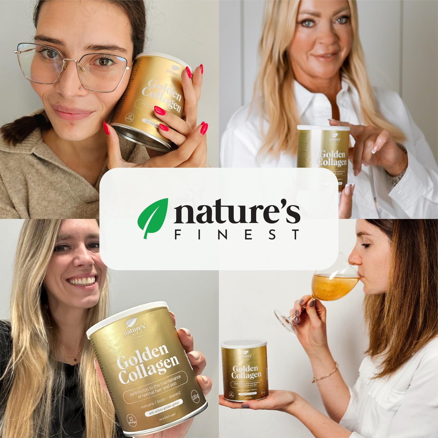Nature’s Finest by Nutrisslim Golden Collagen 120 g - Collagen Supplements for Women with Gold Glitter - High Strength Hydrolyzed Bovine Collagen Powder Type 2 with Biotin, Vitamin C and Curcuma