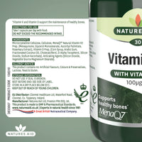 Natures Aid Vitamin K2 100mcg with Vitamin D3 – High Strength MenaQ7 Formula – Supports Bone Strength, Calcium Absorption, Muscle Function – Vegan, Gluten Free, Non-GMO – 30 Capsules