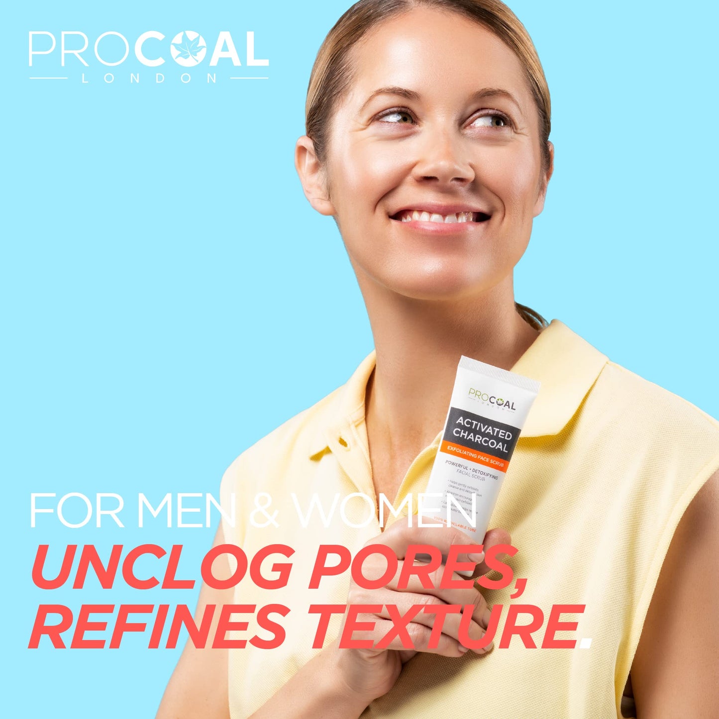 Face Scrub, Premium Exfoliating Charcoal Face Scrub 70ml by PROCOAL - Instantly Reveals Skin's Natural Radiance, Exfoliating Scrub & Charcoal Face Wash Combined For Men & Women - Made in UK