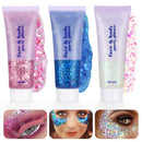 Dacitiery 3Pcs Body Glitter Gel Kit, 50ml Mermaid Sequins Chunky Glitter Liquid Gel for Face, Body, Eye, Hair, Nail DIY Art Festival Party Makeup Decoration