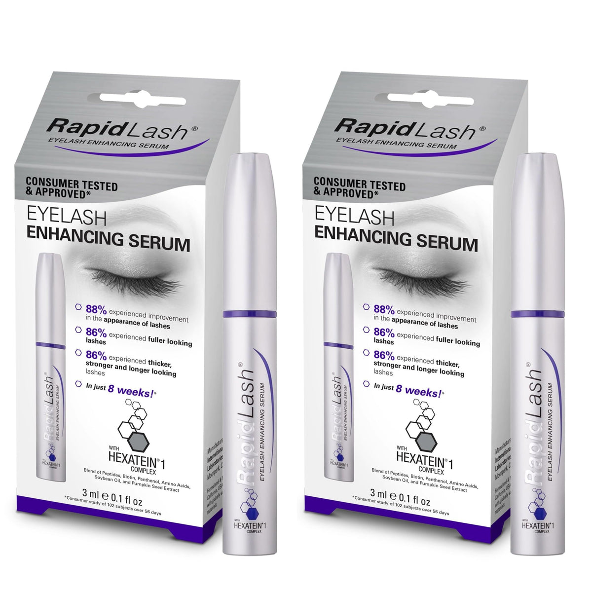 RapidLash Duo Bundle Eyelash Enhancing Serum, Hexatein 1 Complex, 3 ml (Pack of 2)
