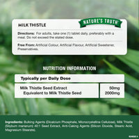 Milk Thistle High Strength Tablets 2000mg | 40:1 Seed Extract Supplement | 2 Months Supply | Silybum Marianum | 60 Vegan Tablets | Nature's Truth