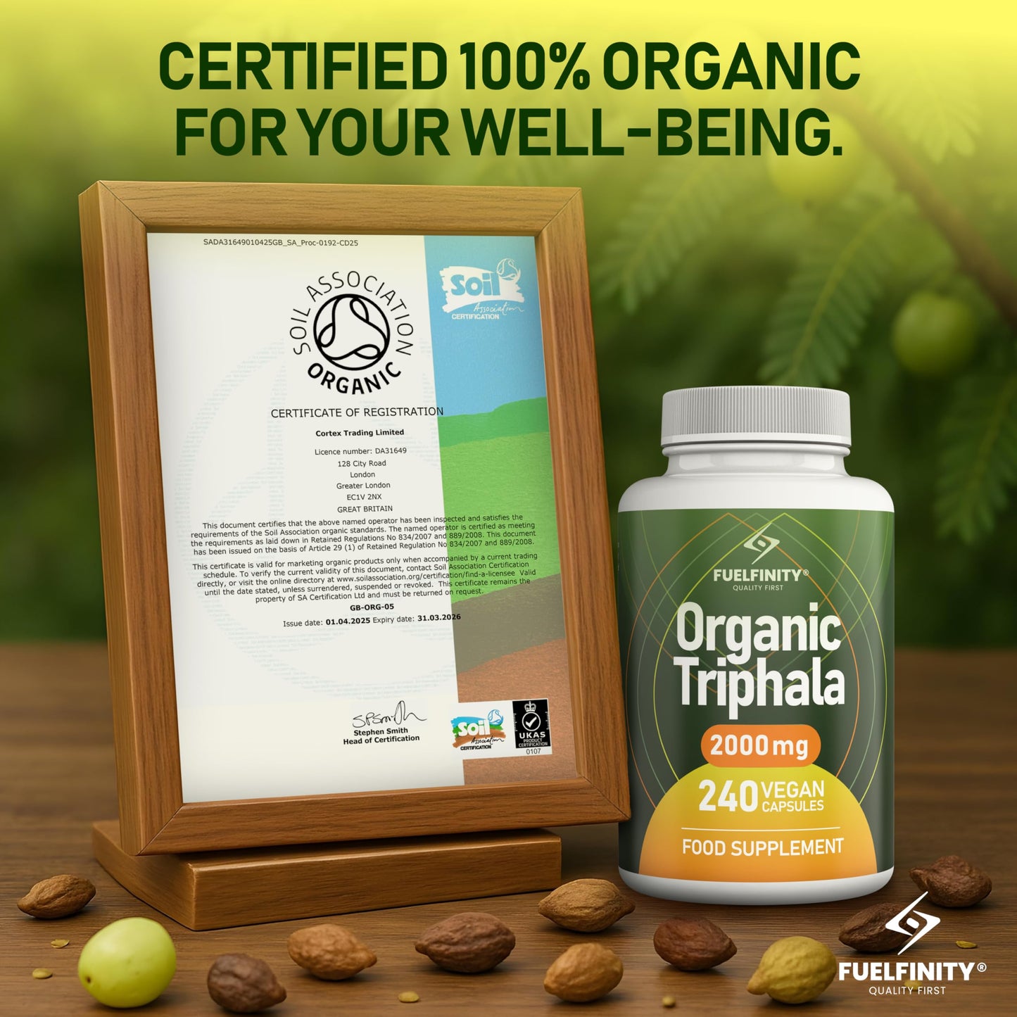 Triphala Powder Organic Capsules - 2000 mg - 240 Capsules - Pure Whole Fruit Triphala Organic Capsule - Natural Constipation Relief & Digestion Support - FuelFinity® - Clean Ayurvedic Detox Vegan