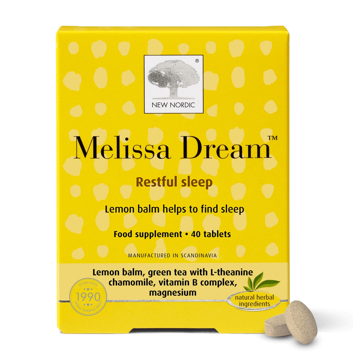 New Nordic Ltd New Nordic Melissa Dream - Melatonin-Free Natural Sleep Aid & Insomnia Relief for Adults - Magnesium & Chamomile - 40 Herbal Sleeping Tablets