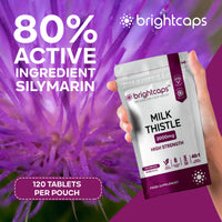 Brightcaps Milk Thistle Tablets 80% Silymarin High Strength 4,000mg Per Serving 2 Months Supply, 120 Vegan Tablets - Milk Thistle Capsules Alternative - Premium Supplement Made in UK