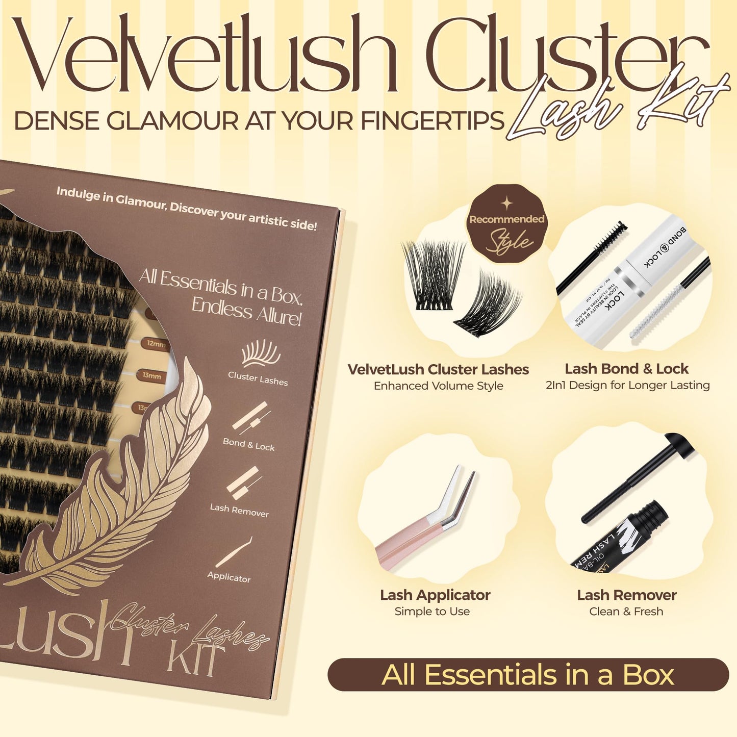 LASHVIEW DIY Eyelash Extension Kit, Fluffy Lash Extension Kit D Curl 9-18mm mix Clusters with Bond&Seal, Remover and Applicator DIY Lash Extensions for Easy at Home Application Style NM03