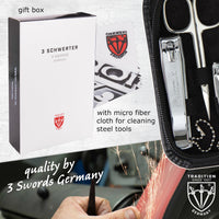 3 Swords Germany - brand quality 8 piece manicure pedicure grooming kit set for daily nailcare genuine leather case black in gift box - Made by 3 Swords
