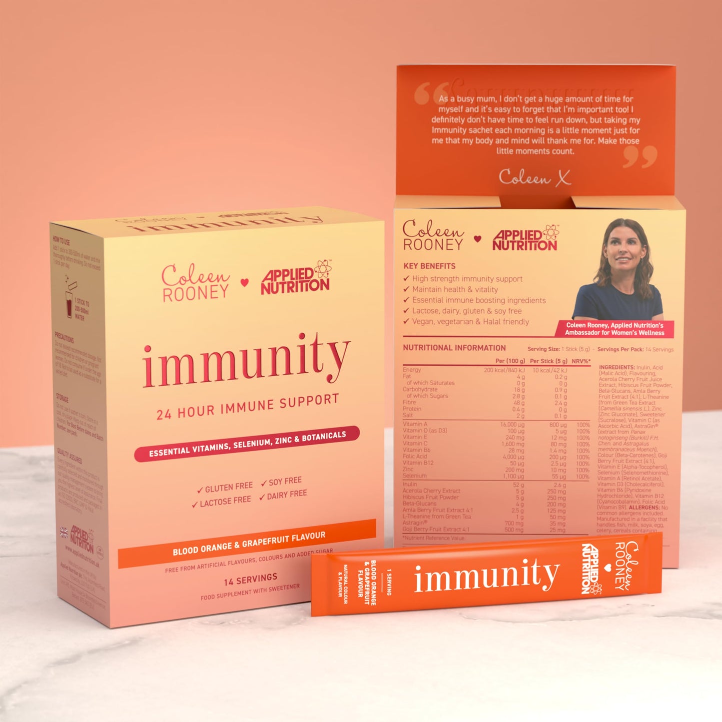 Applied Nutrition - Coleen Rooney - Immunity Powder - Vitamin & Mineral Boost - Best 24-Hour Immune Support - Best Vegan Immunity Defense - Enhanced Vitality (14 Servings) (Blood Orange & Grapefruit)