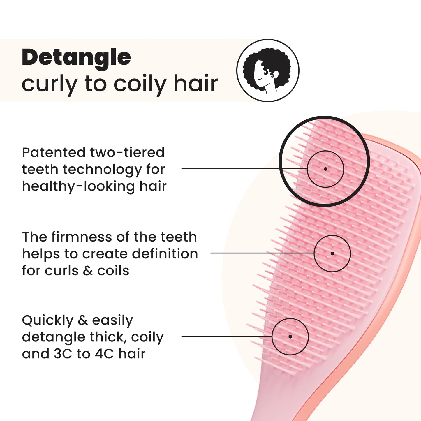Tangle Teezer Naturally Curly Ultimate Detangler Hairbrush for 3C-4C Curly Coily Hair - Two-Tiered Teeth Define Curls & Reduce Frizz - Mango & Pink