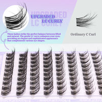 Natural Cluster Lashes Fluffy LC Curl Eyelash Extensions Wispy 96 Pcs Clear Band Lash Individuals Pack 12-14MM DIY at Home Lashes Pack by Mavphnee