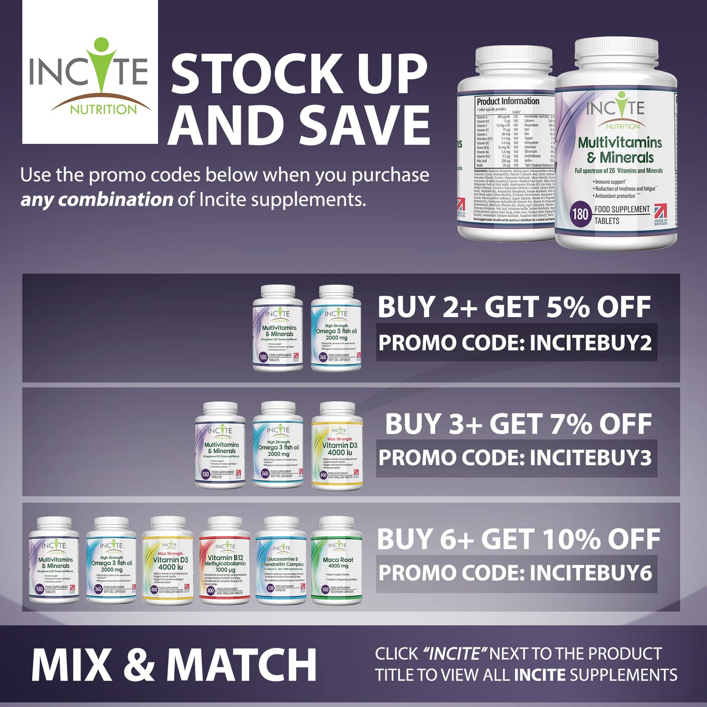 Multivitamin and Minerals | 180 Vegan Tablets | 26 Key Vitamins and Minerals for Women and Men | 6 Months Supply | Multivitamin Supplements 1 a Day Serving | Made in The UK by Incite Nutrition®