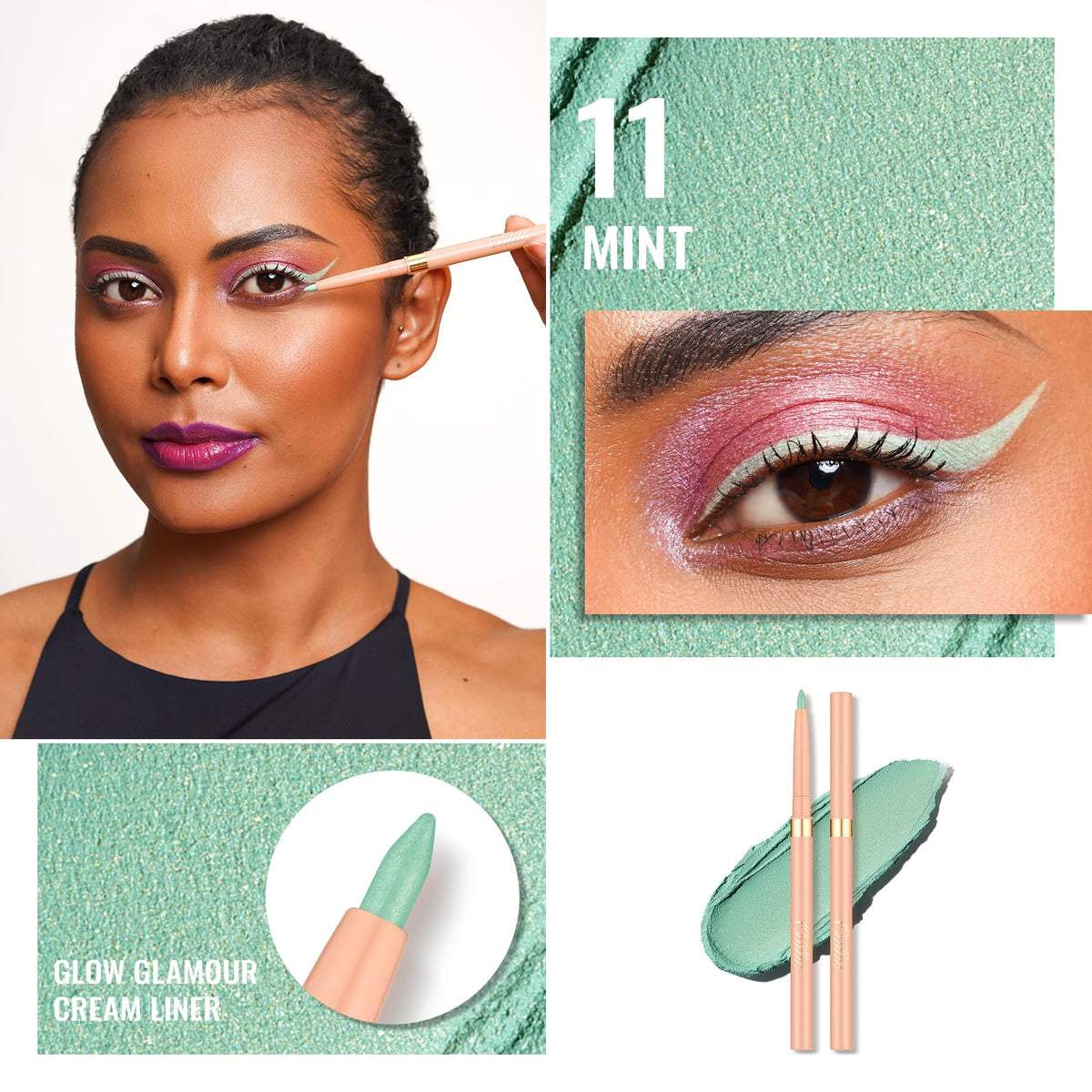 Oulac OULAC Matte Green Eye Liner Pencils Waterproof, Smudge-proof Retractable Eyeliner Lasts 24H +, Highly Pigmented and Smooth, Long-lasting Formula, Vegan (11) Mint