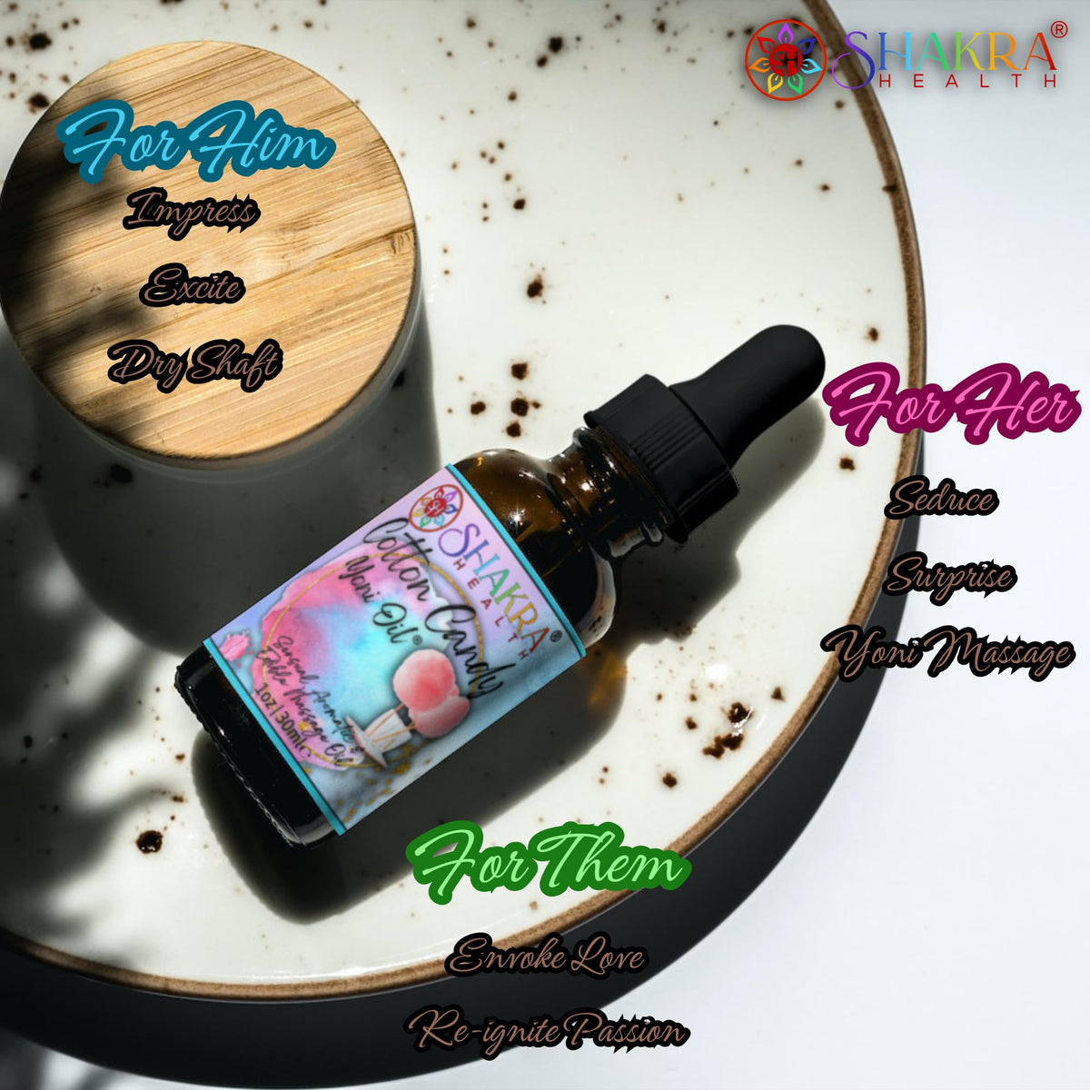 SH SHAKRA HEALTH Yoni Oil [Candy Floss] 30ml Body Massage Oil. Moisturise & Balance PH, Feminine Scent, Natural Hygeine & Fresh Smell *Organic Vegan*