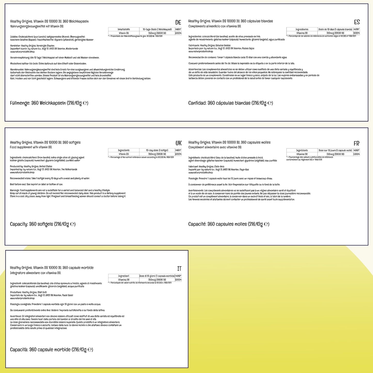 Healthy Origins, Vitamin D3, 10,000 IU, 360 Softgels, Lab Tested, Gluten Free, Soy Free, Non-GMO