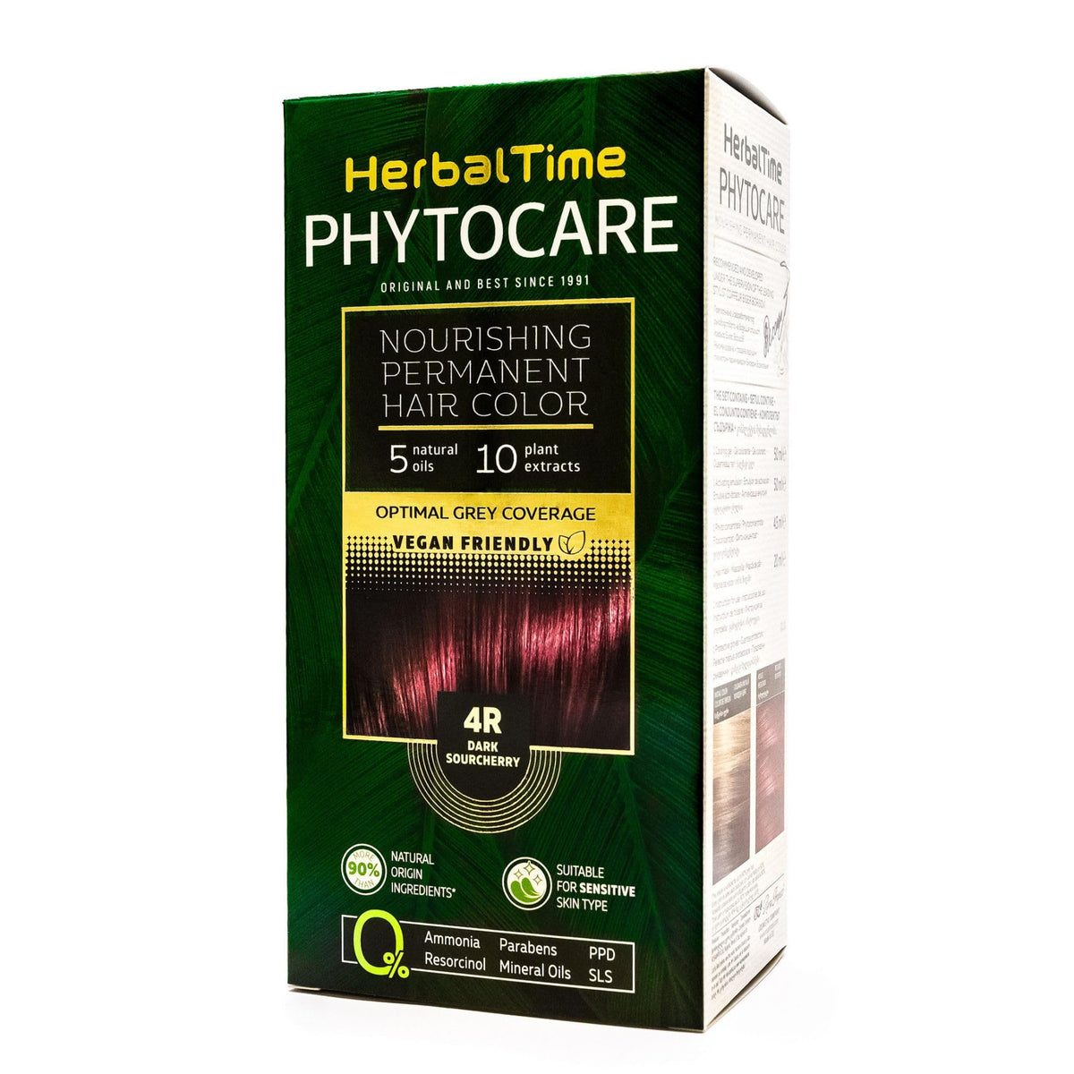 Herbal Time Phytocare Permanent Hair Dye Color Dark Sour Cherry 4R | Professional Natural Hair Dye Kit | Nourish and Protect Your Hair | Ammonia, PPD and SLS Free | 124.5 ml