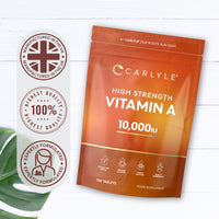 Vitamin A Tablets 10000 IU | 365 Count (1 Year Supply) | Vitamin A as Retinol Acetate | High Strength | Vegan and Vegatarian | By Carlyle