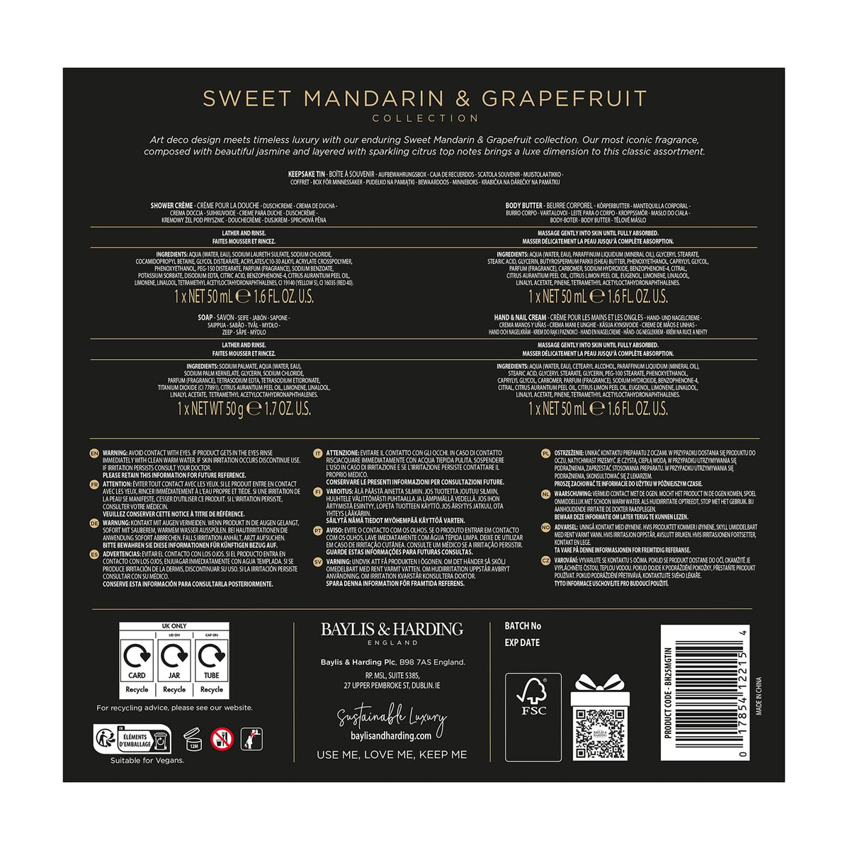 Baylis & Harding Sweet Mandarin & Grapefruit Luxury Pamper Tin Gift Set - Vegan Friendly (Pack of 1)