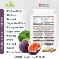 Kula Nutrition FabFibre - Psyllium Husk Complex - Dietary Fibre Supplement - 11 High Fiber Insoluble and Soluble Foods - Rhubarb, Broccoli, Flaxseed, Apple Pectin - Normal Bowel Function Support - 100 Vegan Capsules