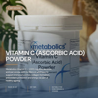 Vitamin C Powder by Metabolics | 1000mg Vitamin C Per Serving Providing 1250% NRV | Pot of 150g Providing 150 Servings Suitable for Vegans & Vegetarians- No Additives or Flowing Agents