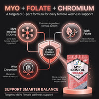 NutriVolv Myo Inositol 1000mg with Folate & Chromium Supplements for Female Support Hormone Balancer | 120 Capsules