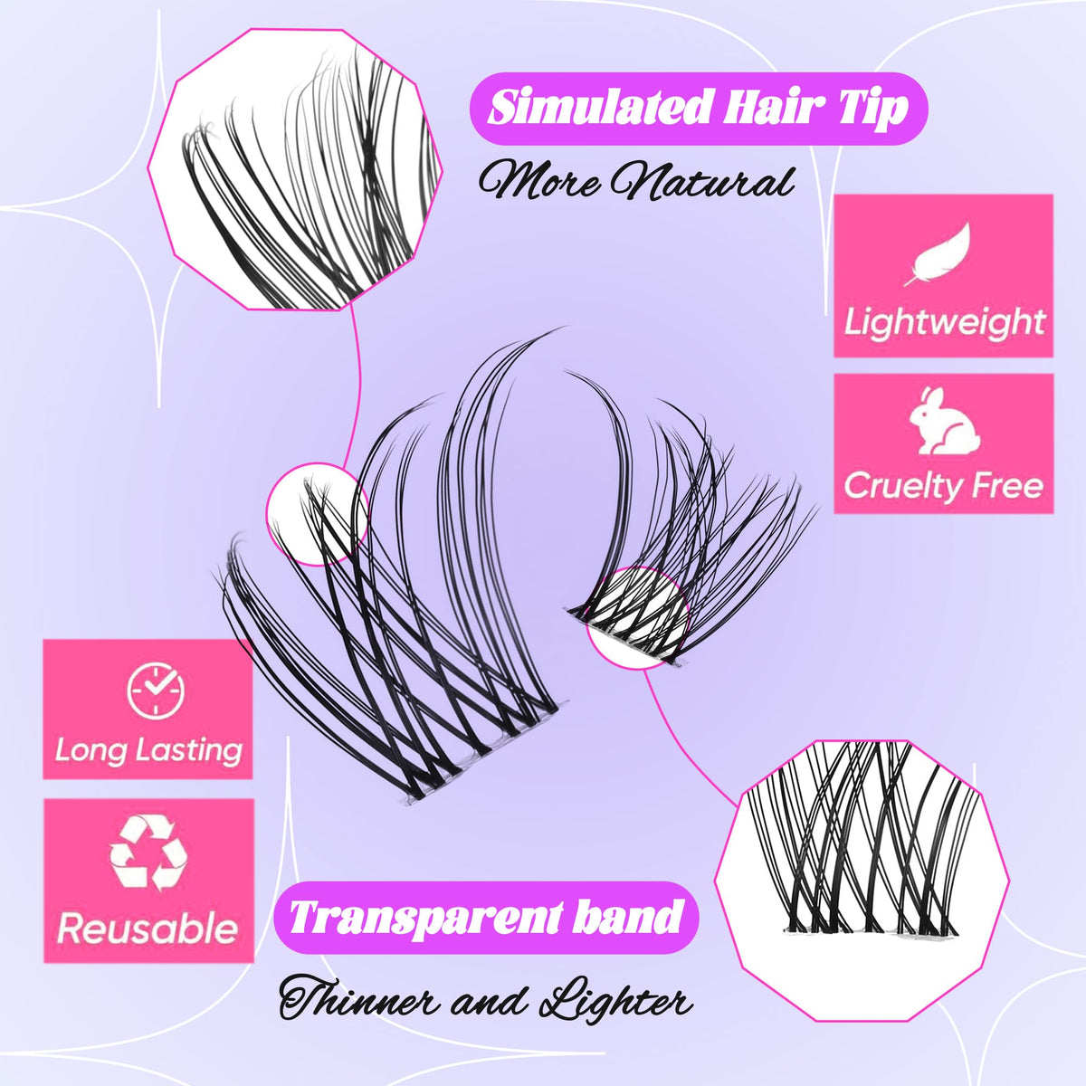 Himirell False Eyelashes DIY Clusters Lashes Individuals Wispy Wet Look Fluffy Cat Eye Fake Eyelashes Faux Mink Lashes 5 Pairs Multipack