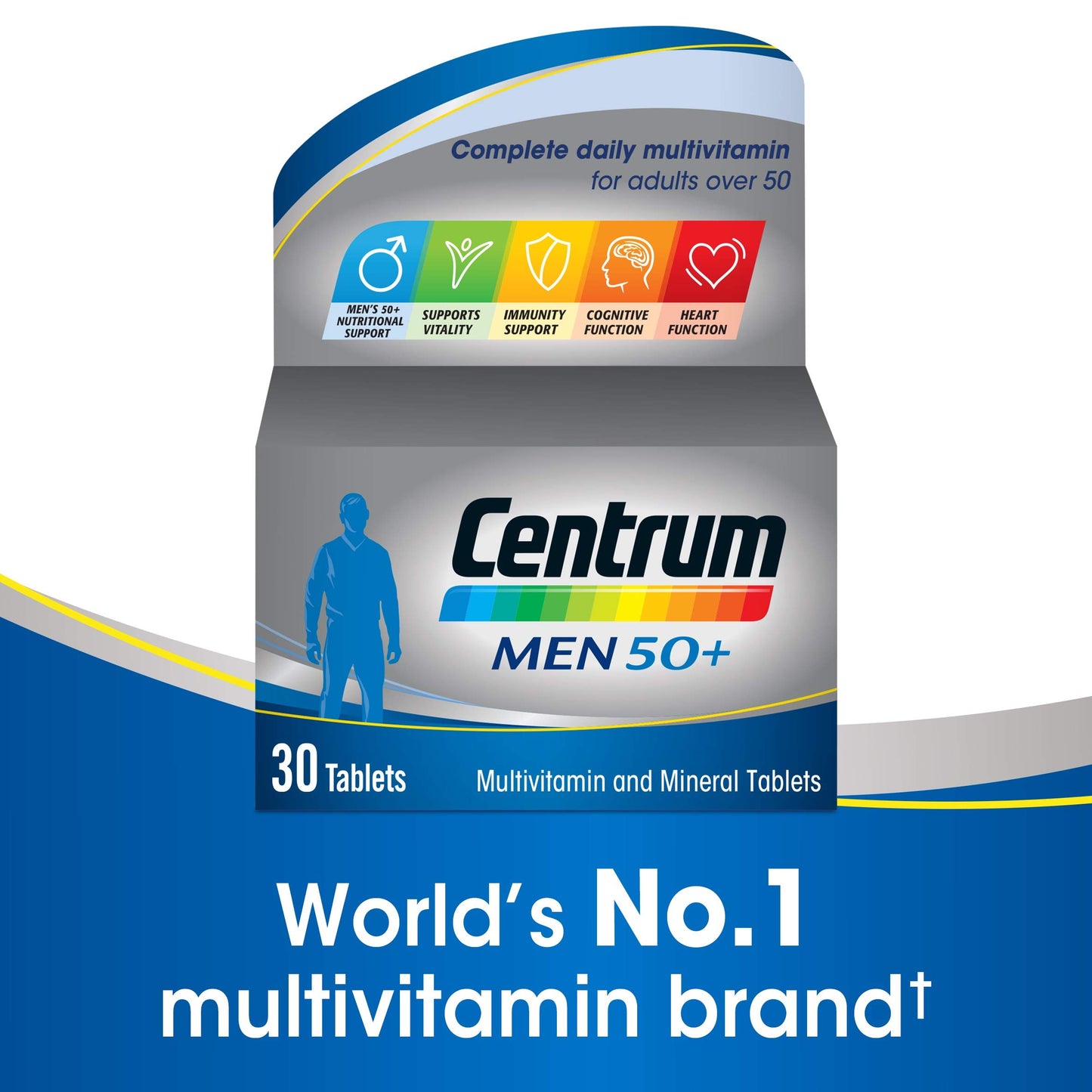Centrum Men 50+ Multivitamin & Mineral Tablets, 24 essential nutrients including Vitamin D, Complete Multivitamin Tablets, 30 tablets