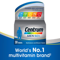 Centrum Men 50+ Multivitamin & Mineral Tablets, 24 essential nutrients including Vitamin D, Complete Multivitamin Tablets, 30 tablets