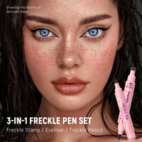 Noerrors 2PCS Freckle Stamp Pen for Natural Lifelike Faux Freckle, 2 in 1 Freckle Stamp Eyeliner and Soft Dot Spot Pen, Waterproof Long Lasting Fake Freckles Marker for Sunkissed Makeup #Light Brown