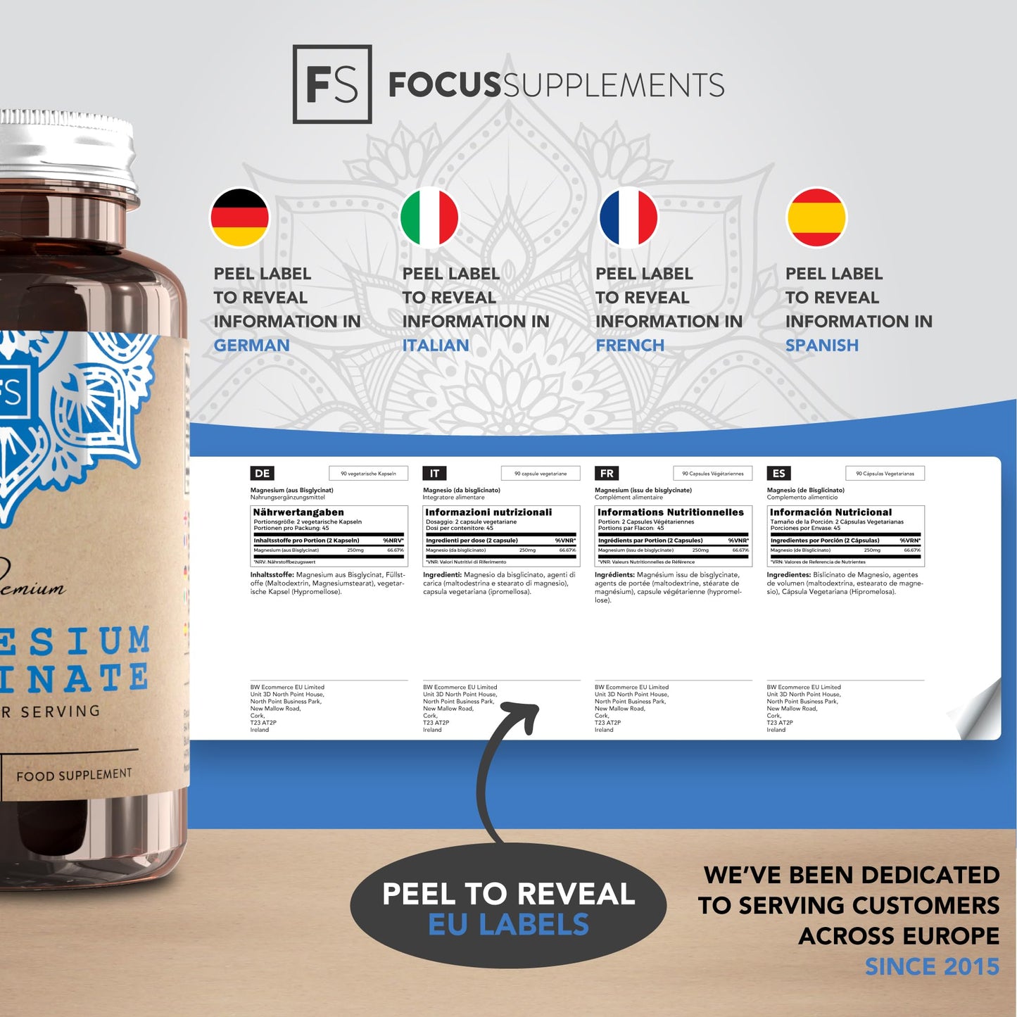 Focus FS Magnesium Glycinate | 90 Magnesium Glycinate Supplements - 250mg Mag Bisglycinate per Serving | High Strength Capsules | Non-GMO & Allergen Free | Made in the UK