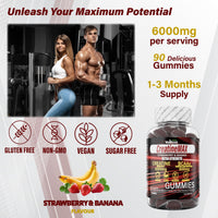 WellBoost Creatine MAX Gummies - 5000mg Creatine Monohydrate & 600mg BCAAs per Serving - Vegan, Sugar-Free Chewable Gummies with Strawberry & Banana Flavour - 90 Gummies (1 Month Supply)