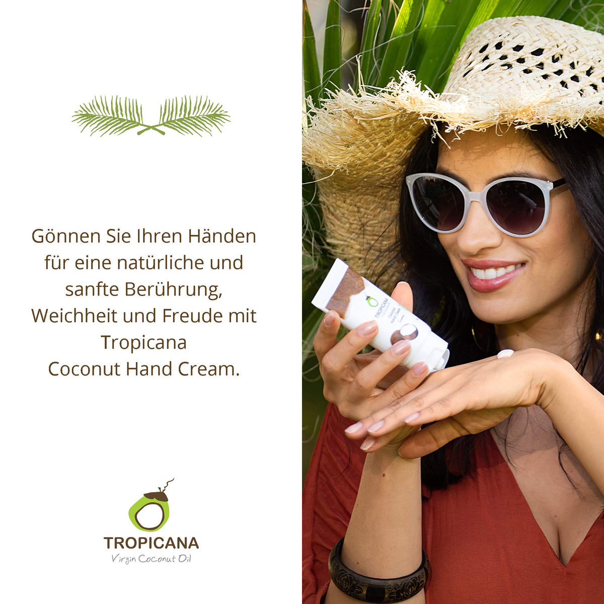 Tropicana Virgin Coconut Oil Tropicana Oil Natural Hand Cream with Coconut Oil 50g | Moisturising Care for Hands and Nails | Cold Pressed Virgin Organic Coconut Oil Hand Lotion | Shea Butter&Vitamin E | Premium Natural Cosmetics