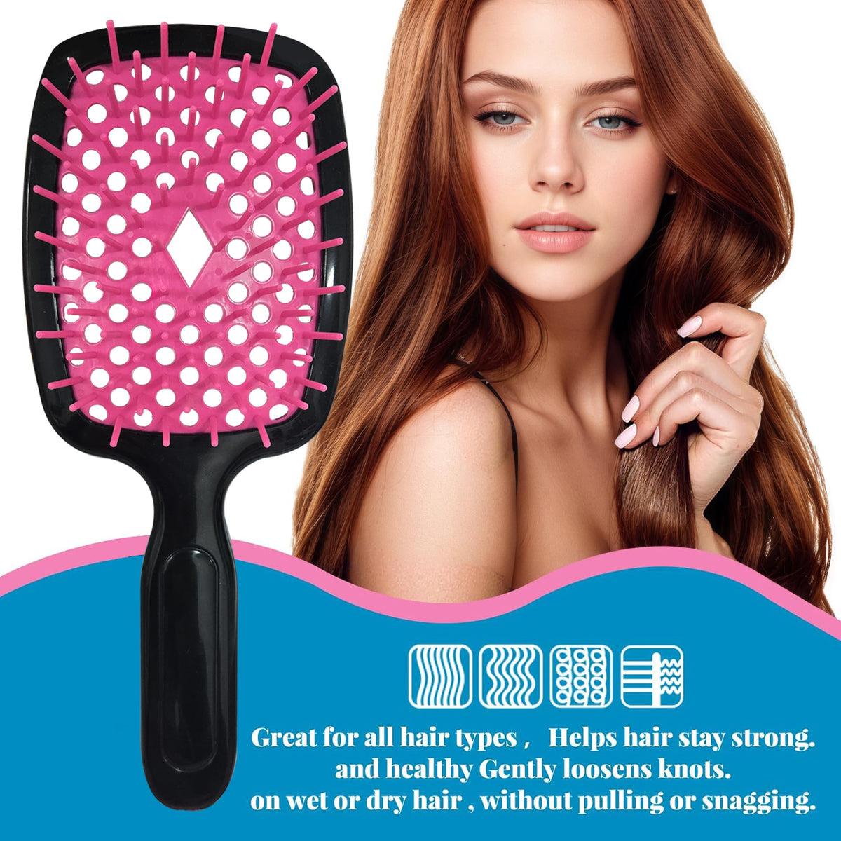 Maxmana Secret Detangler Hair brush,Detangling Brush, Massage Curl Comb for for Women, Men,Girls and Kids for Natural Curly Wet Dry Thick Straight Long Hair (Black Red)