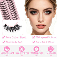 KANGSIT Eyelashes Faux Mink Fox Eye Natural Looking Russian Lashes Strip D Curly Fluffy Multi-layers Eyelash Wispy Cat Eye Lash Pack 10 Pairs (3DMAO-9)