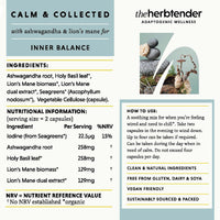 The Herbtender Ashwagandha & Lion’s Mane Supplement – Calm & Collected 60 Capsule Jar - Ashwagandha Capsules High Strength - Lion’s Mane Capsules - Natural Stress & Anxiety Support - Calming Tablets for Adults