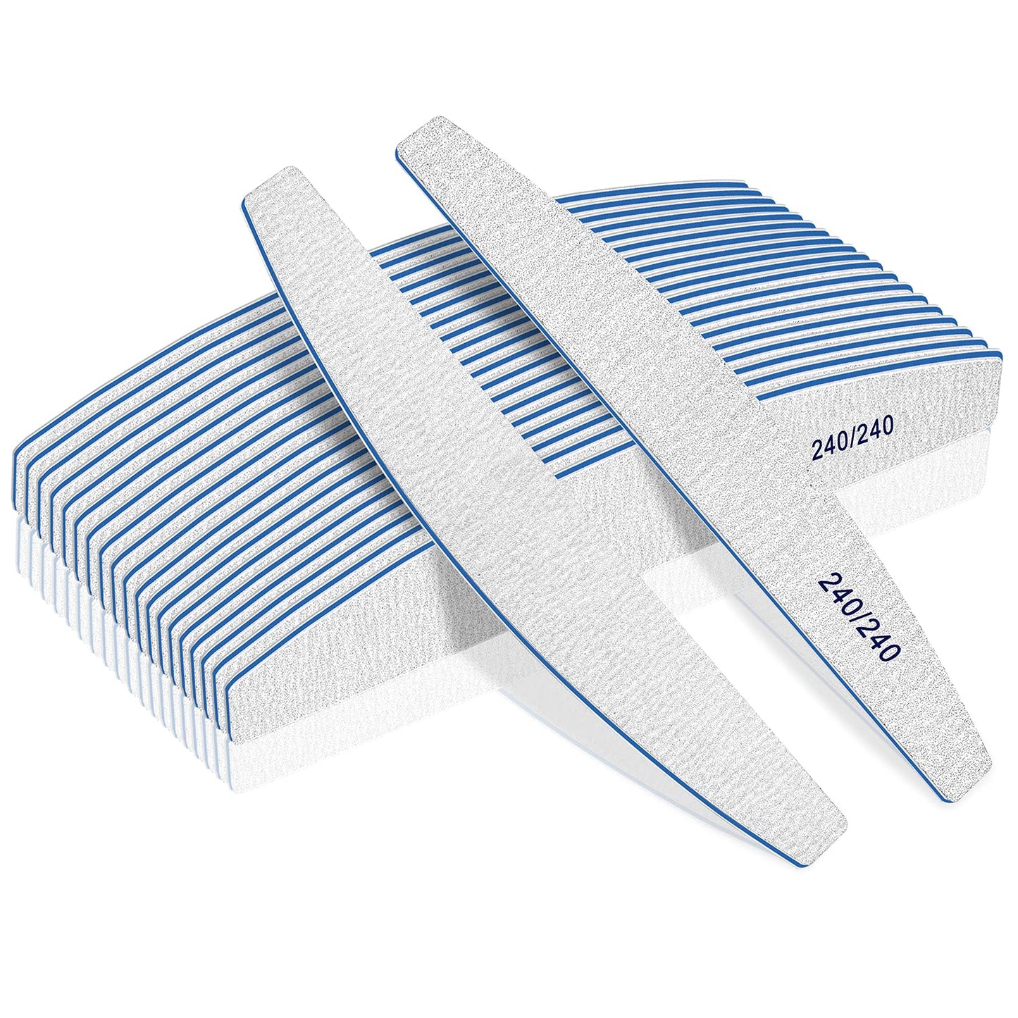 BLESWIN Professional Nail Files, 240/240 Grit - 12 Pcs, Double-Sided Emery Boards for Natural Nails, Washable and Reusable for Grooming and Styling