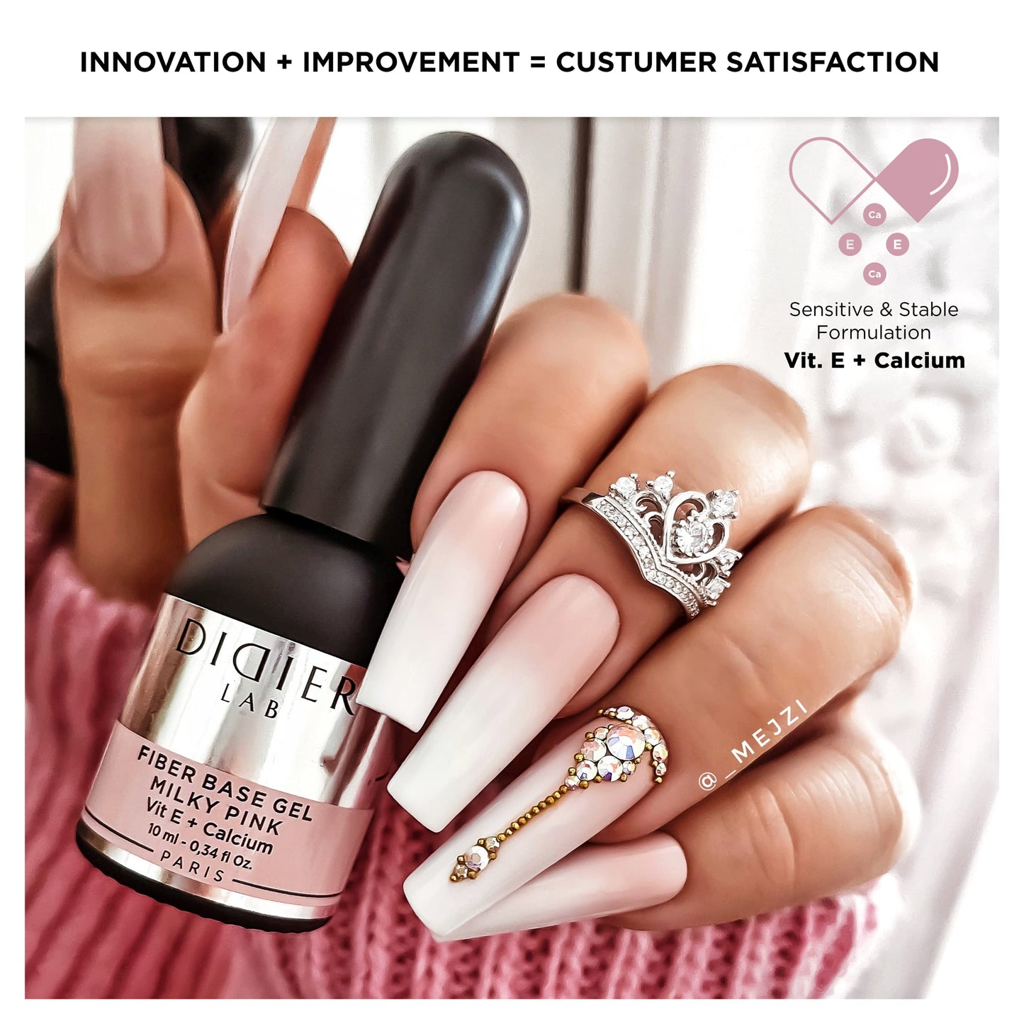 DIDIER LAB Didier Lab- Premium Milky Pink Gel Nail Polish Base Coat 10ml -Extra Strong Nail Strengthener For Damaged Nails - Gel Base Coat - Nail Varnish - Gel Polish - Clear Nail Polish - LED UV Gel Nail Polish