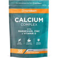 Horbäach Calcium Tablets | Calcium, Magnesium, Zinc and Vitamin D | High Strength Complex | 120 Vegan Tablets | Supplement for Women & Men | Horbaach